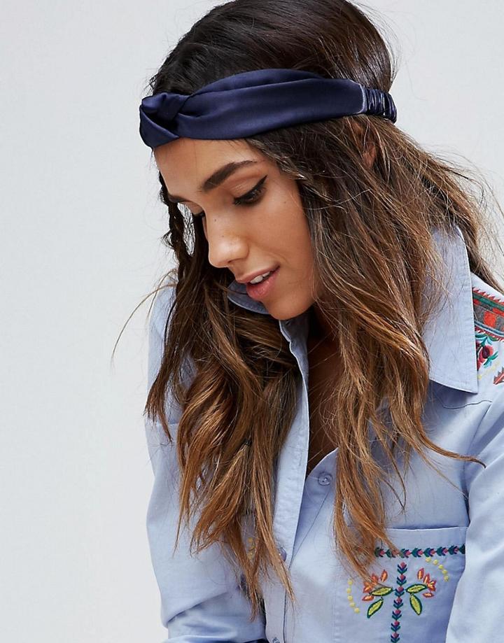 Asos Liquid Satin Turban Headband - Blue