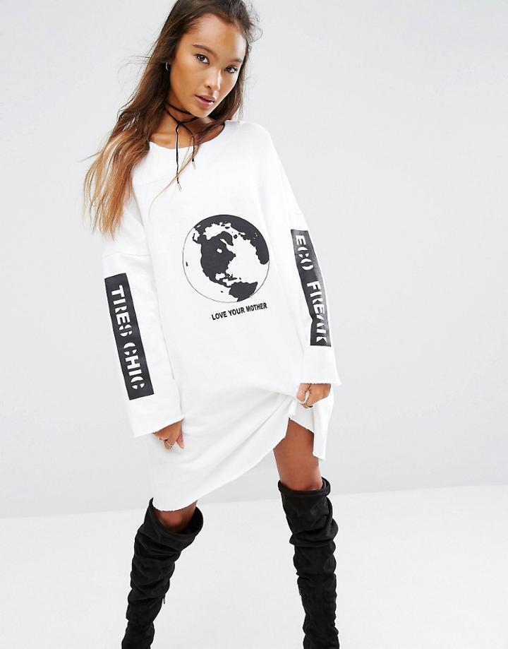 Asos Eco Sweat Dress With Ethics And Aesthetics Print - White