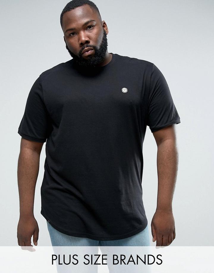 Le Breve Plus Longline Curved Hem Twill Shoulder T-shirt - Black