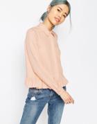 Asos Casual Shirt With Ruffle Hem - Pink