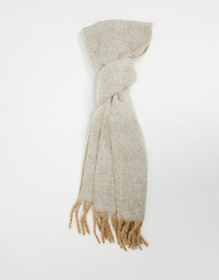 Asos Design Fluffy Tassel Scarf In Camel Marl-brown