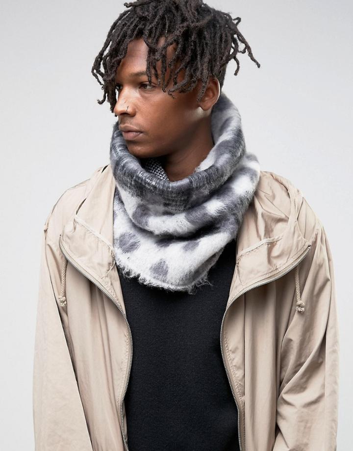 Asos Infinity Scarf In Geometric Design In Brushed Yarn - Gray