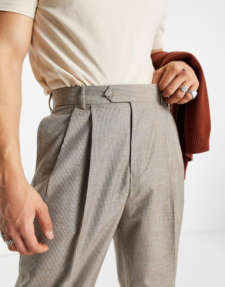 Asos Design Linen Mix Wide Leg Smart Pants In Gray Fine Stripe