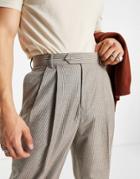 Asos Design Linen Mix Wide Leg Smart Pants In Gray Fine Stripe