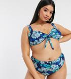 Brave Soul Plus Printed Bikini Bottoms With Belt And Buckle-blues