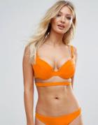 Asos Fuller Bust Exclusive Plunge Strappy Cut Out Bikini Top - Orange