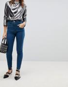 Asos Ridley High Waist Skinny Jeans With Gia Styling In Freddie Dark Blue Wash - Blue