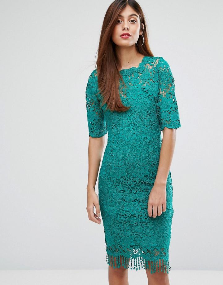Paperdolls Lace Dress With High Neck - Green