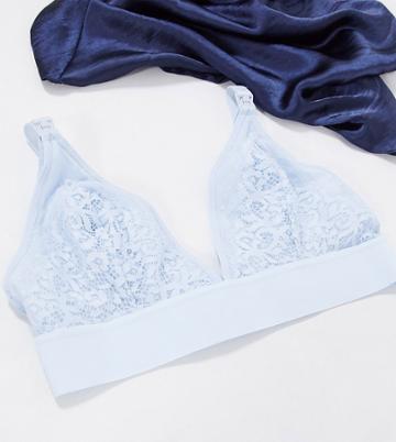 Tutti Rouge Maternity Lola Lace And Polka Dot Mesh Nursing Bralette In Blue-blues