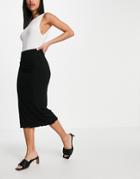 Asos Design Midi Skirt With Lettuce Hem In Black
