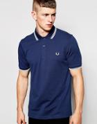 Fred Perry Polo Shirt With Twin Tip In Slim Fit Service Blue - Service Blu