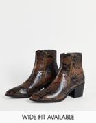 Asos Design Heeled Chelsea Boots With Pointed Toe In Faux Snake-brown