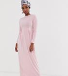 Verona Long Sleeve Jersey Maxi Dress With Pleat In Pink