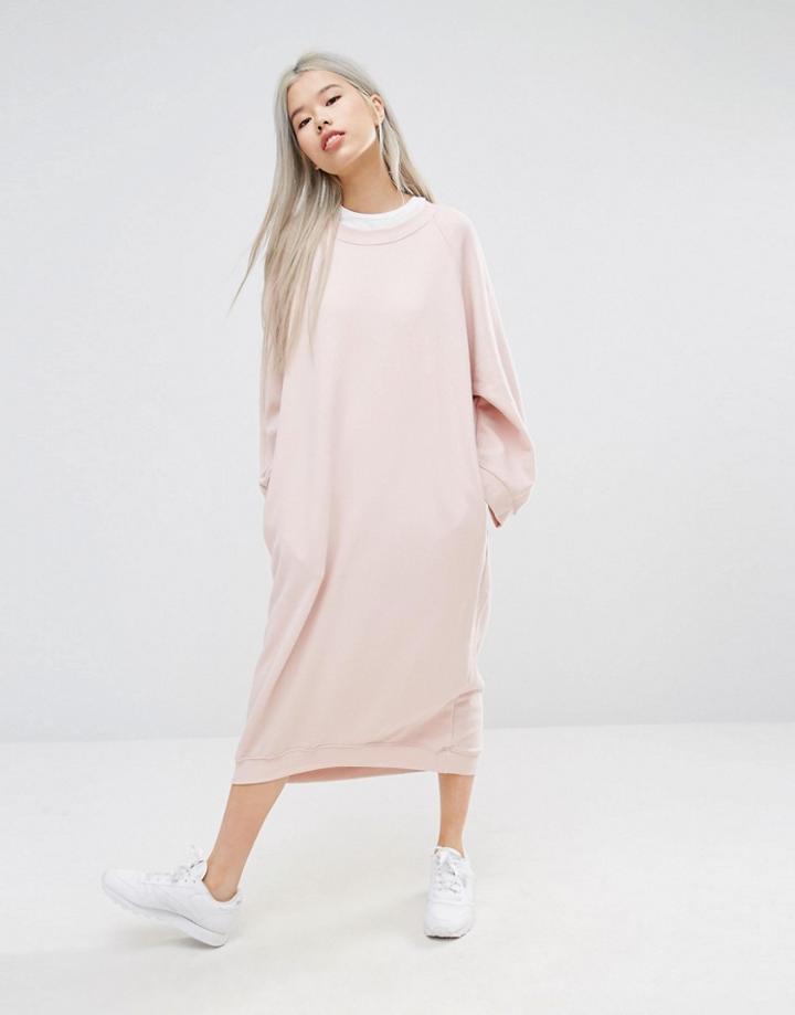 Stylenanda Midi Oversized Sweat Dress - Pink