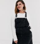 Asos Design Curve Denim Overall Dress In Washed Black