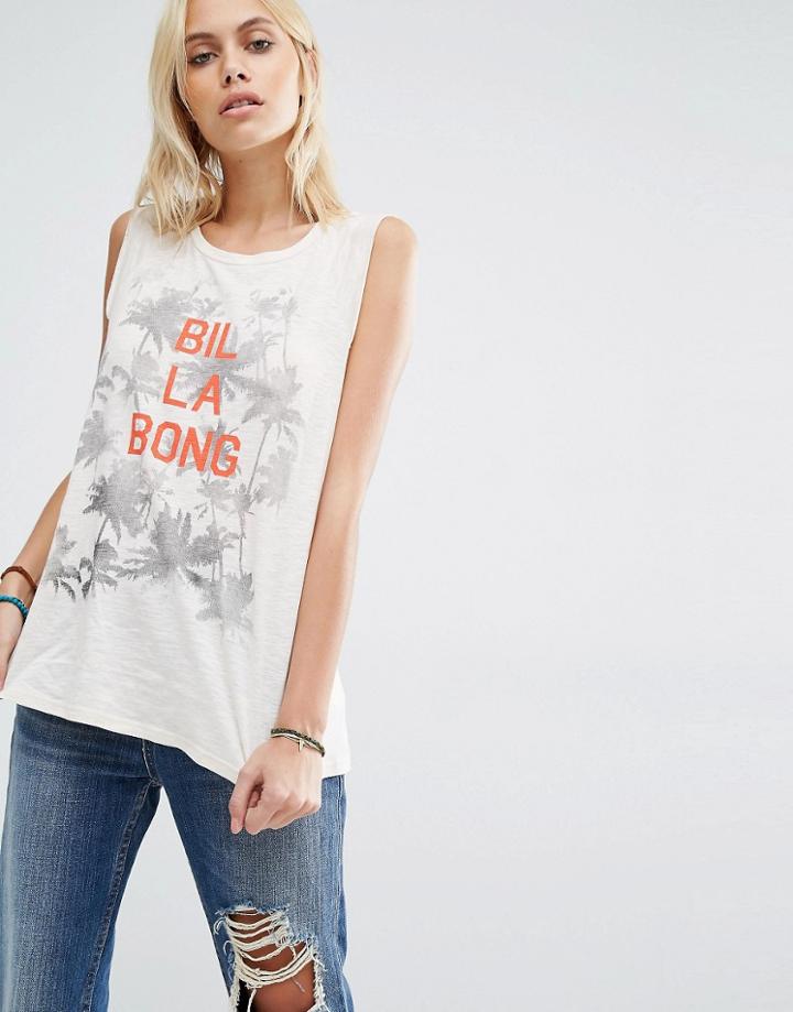 Billabong Cut Off Tank Tank With Logo Lettering And Palm Print - Nude