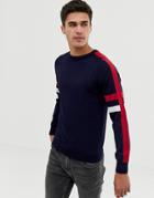 Burton Menswear Sweater With Side Stripes In Navy - Navy
