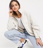 Asos Design Tall Linen Oversized Bomber Jacket In Cream-white