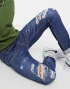 Levi's Youth 512 Slim Tapered Lo Ball Distressed Jeans In Myers Dust Advanced Dark Wash-blues