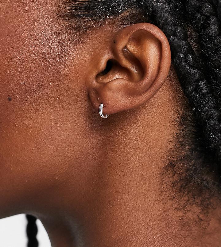 Asos Design Sterling Silver Mini Hinge Hoop Earrings In 9mm