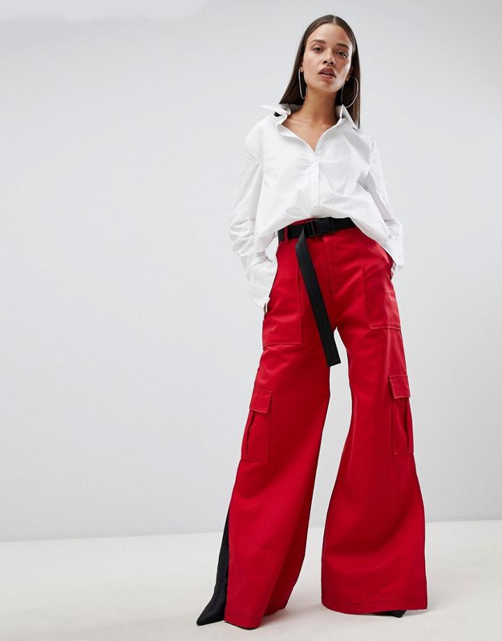 The Ragged Priest Wide Leg Pants With Belt - Red