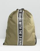 Adidas Originals Drawstring Backpack With Taping In Green Ay9001 - Gre