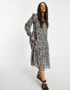 Violet Romance Tie Neck Tiered Midaxi Dress In Floral Print-multi