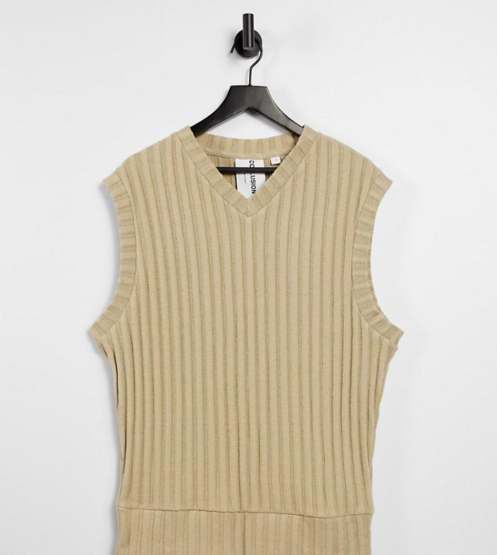 Collusion Unisex Oversized Vest In Jersey Knit In Tan - Part Of A Set-brown