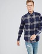 Hollister Flannel Shirt In Navy And Gray Buffalo Plaid - Navy