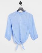 Oasis Linen Look Ruffle Tie Shirt In Light Blue-blues