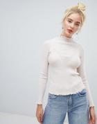 Fashion Union Slim Fit Sweater In Rib With Crinkle Hem - Cream