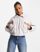 Asos Design Printed Faux Leather Bomber Jacket In Lilac-purple