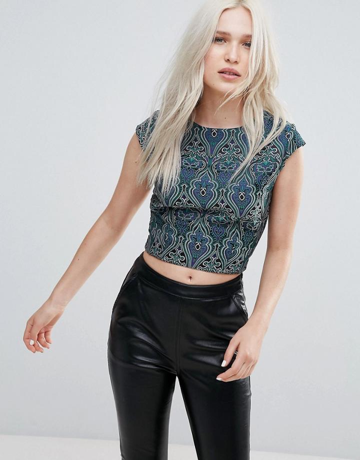 Neon Rose Peacock Crop Top - Multi