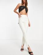 Public Desire Leather Look Seam Front Detail Cigarette Pants In Ecru-neutral