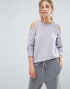 New Look Cold Shoulder Sweatshirt Sweater - Purple