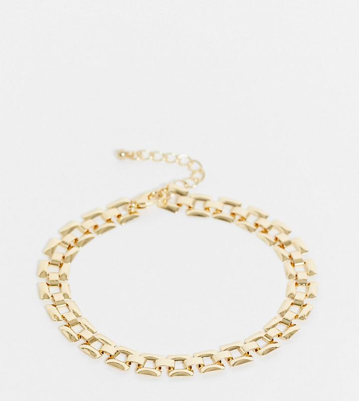 Designb London Curve Exclusive Elasticized Anklet In Chunky Links In Gold