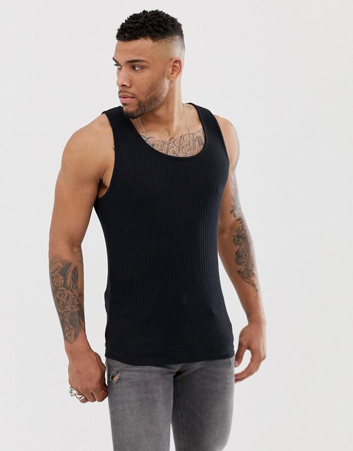 Asos Design Rib Tank In Black - Black