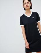 Fred Perry V-neck Ringer T-shirt Dress With Logo Tape - Black