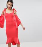 True Violet Bardot Midi Dress With Pephem - Red
