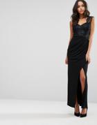Michelle Keegan Loves Lipsy Sequin Maxi Dress With Lace Inserts - Blac