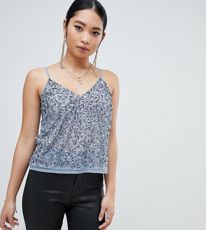 Asos Design Petite Cami Top With Sequin Embellishment - Blue