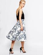 Closet Flared Midi Skirt In Floral Print - White