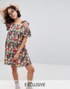 Reclaimed Vintage Inspired Cold Shoulder Mini Dress With Tie Straps In Floral - Multi