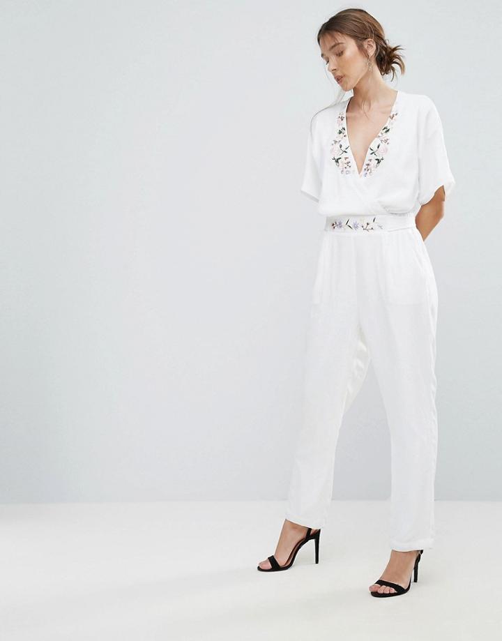 Uttam Boutique Jumpsuit With Floral Trim - White