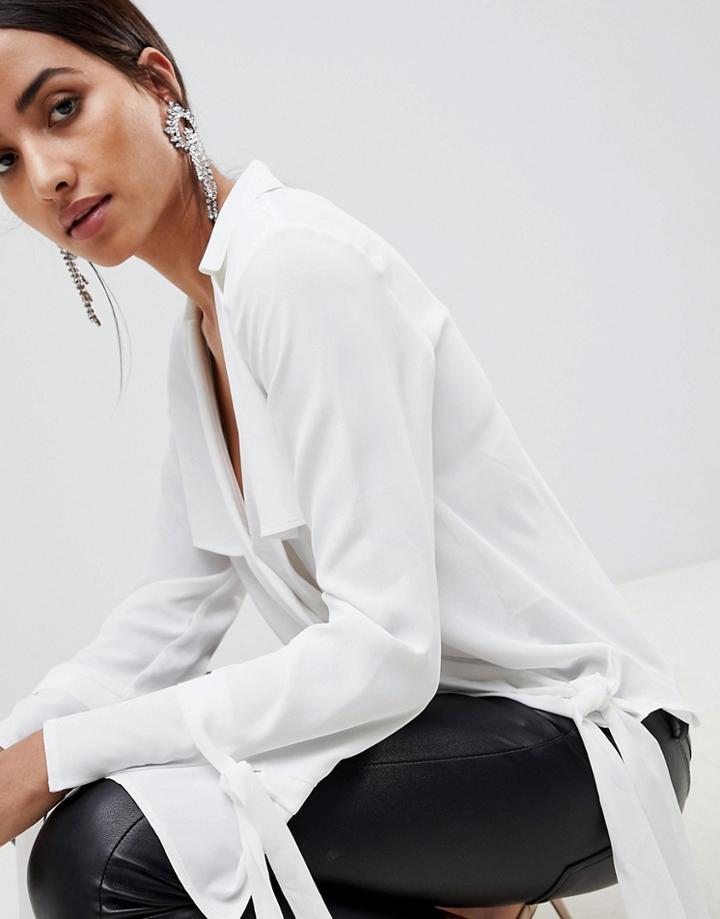 Asos Design Clean Utility Wrap Top - White