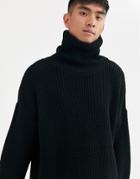 Asos Design Oversized Funnel Neck Sweater In Black - Black