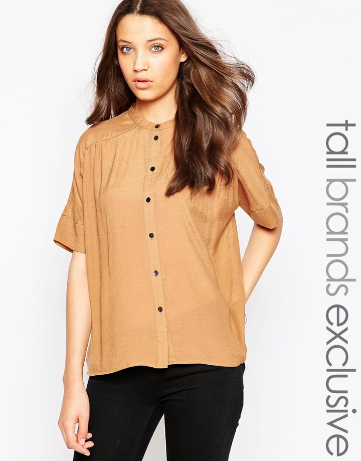 Vero Moda Tall Collarless Boxy Shirt - Camel