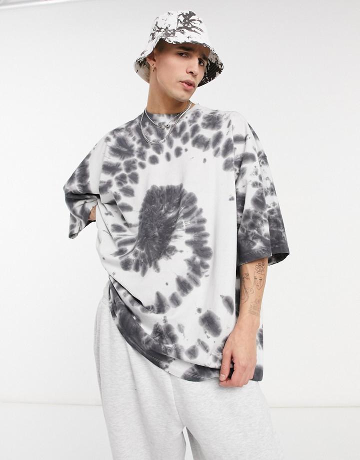 Asos Design Oversized Longline T-shirt In Gray Pique Tie-dye-grey