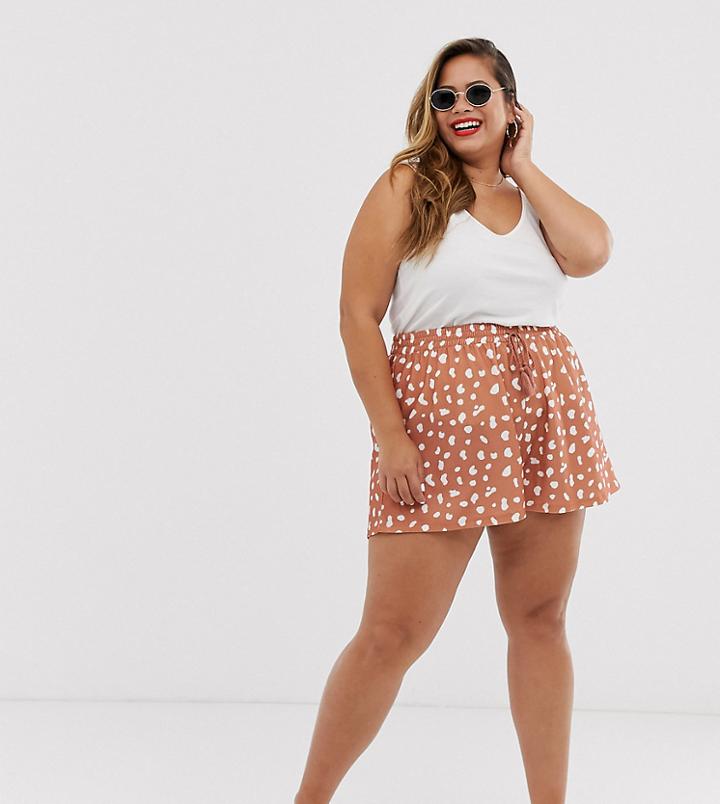 Asos Design Curve Textured Shirred Waist Short In Dalmatian Print-multi