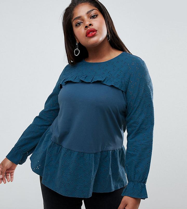 Junarose Organic Embroidered Drop Hem Top - Blue